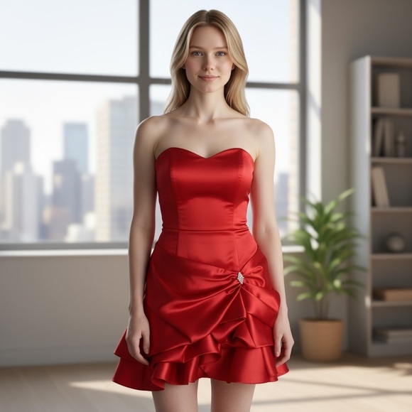 Gunne Sax Dresses & Skirts - Gunne Sax by Jessica McClintock Vintage formal red dress w bling bubble hem